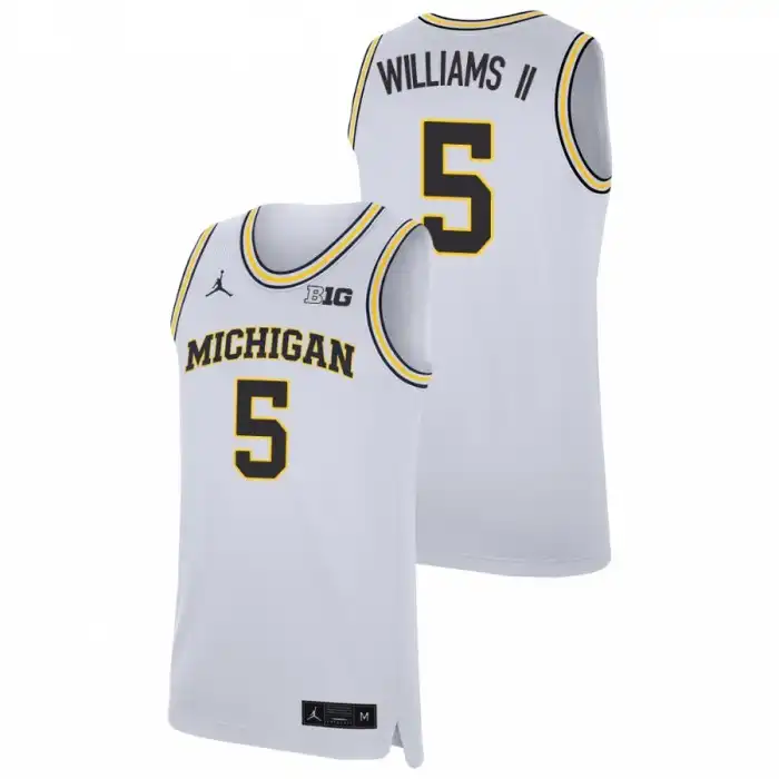 Michigan Wolverines Men's Terrance Williams II #5 Replica White College Basketball Jersey 2415MIPO1