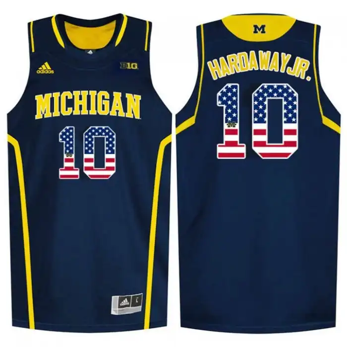 Michigan Wolverines Men's Tim Hardaway Jr. #10 Blue National Flag Navy College Basketball Jersey 2415WFEG6