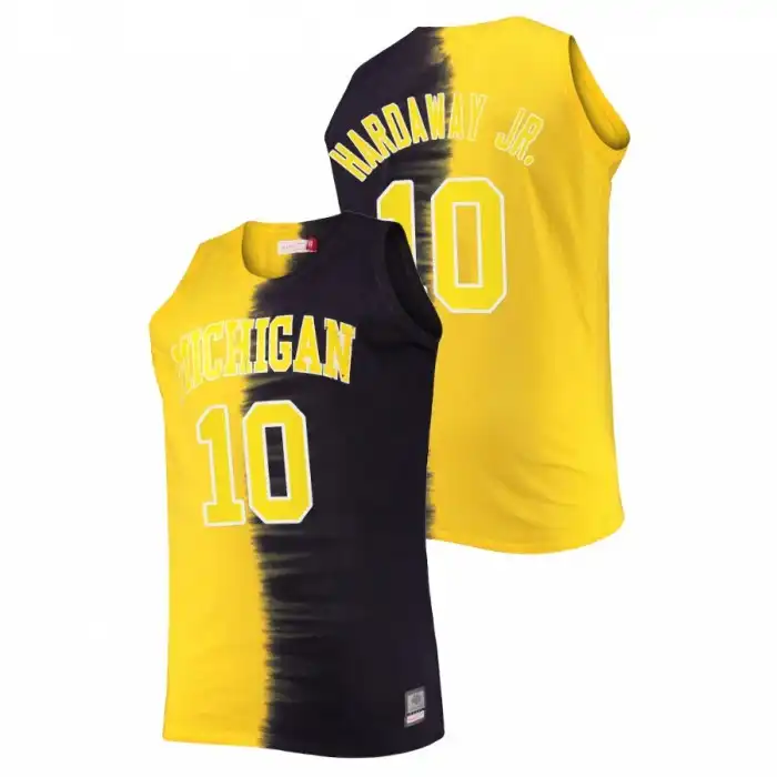 Michigan Wolverines Men's Tim Hardaway Jr. #10 Maize Navy Color Crash Classic Tie-Dye College Football Jersey 2415ATNH3