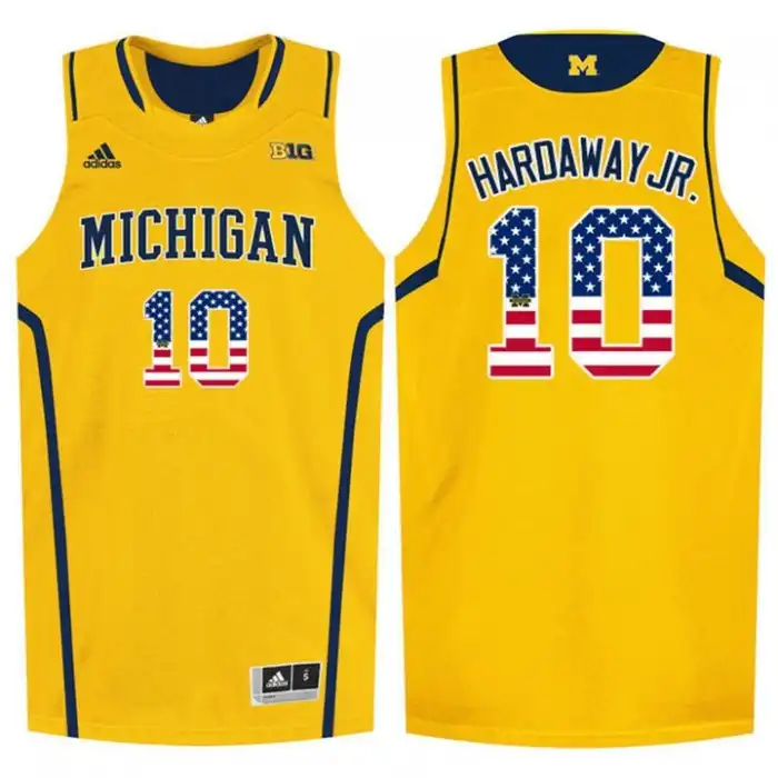 Michigan Wolverines Men's Tim Hardaway Jr. #10 National Flag Yellow College Basketball Jersey 2415NZMI6