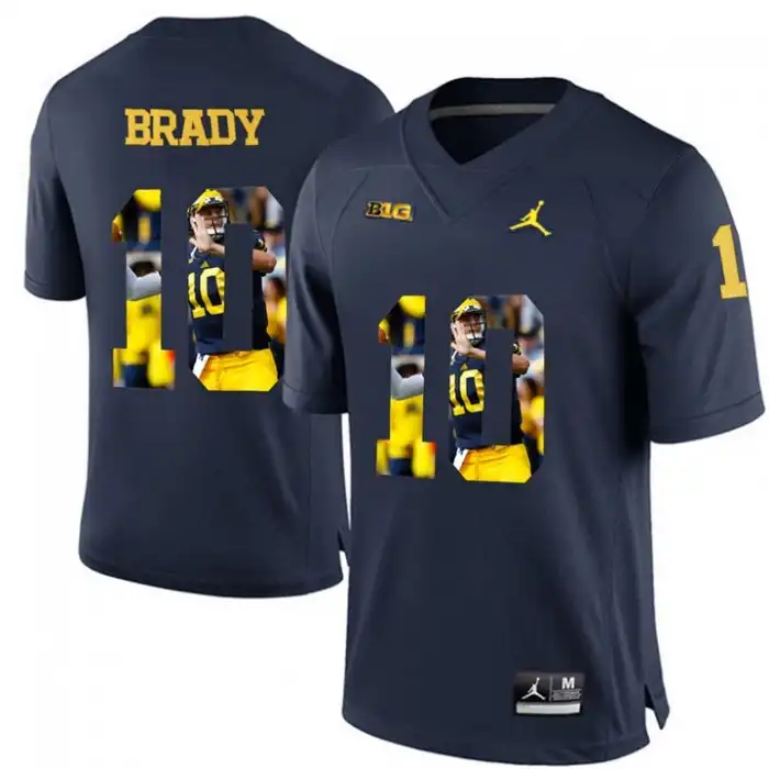 Michigan Wolverines Men's Tom Brady #10 Blue Navy Premier Printing Player Portrait College Football Jersey 2415GTWG3