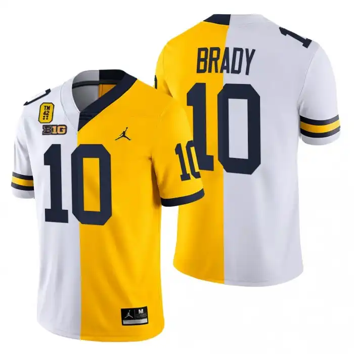 Michigan Wolverines Men's Tom Brady #10 Limited Split White Edition TM 42 Patch Maize College Football Jersey 2415DNOQ3