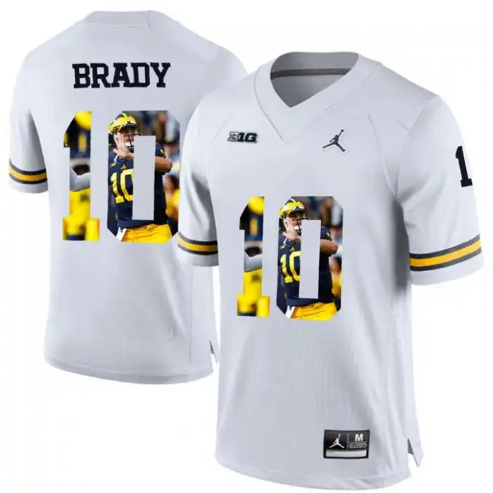 Michigan Wolverines Men's Tom Brady #10 Printing Player Portrait White Premier College Football Jersey 2415EJSC3