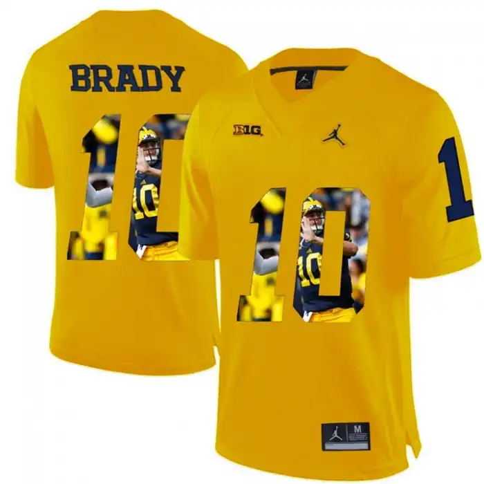 Michigan Wolverines Men's Tom Brady #10 Printing Player Portrait Yellow Premier College Football Jersey 2415MFHD0