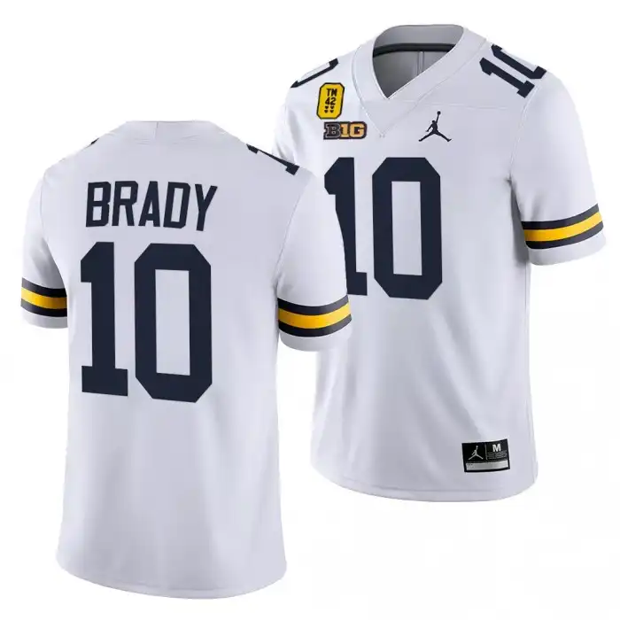 Michigan Wolverines Men's Tom Brady #10 TM 42 Patch Oxford Strong White College Football Jersey 2415LPZZ3