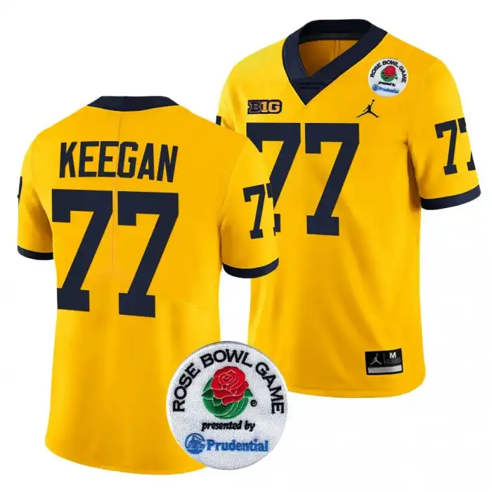 Michigan Wolverines Men's Trevor Keegan #77 Maize 2024 Rose Bowl Playoff College Football Jersey 2415LOOO8