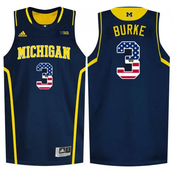 Michigan Wolverines Men's Trey Burke #3 Blue National Flag Navy College Basketball Jersey 2415YQDE0