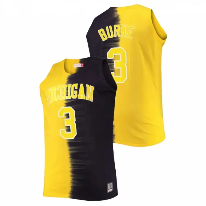 Michigan Wolverines Men's Trey Burke #3 Maize Navy Color Crash Classic Tie-Dye College Football Jersey 2415VDXJ1