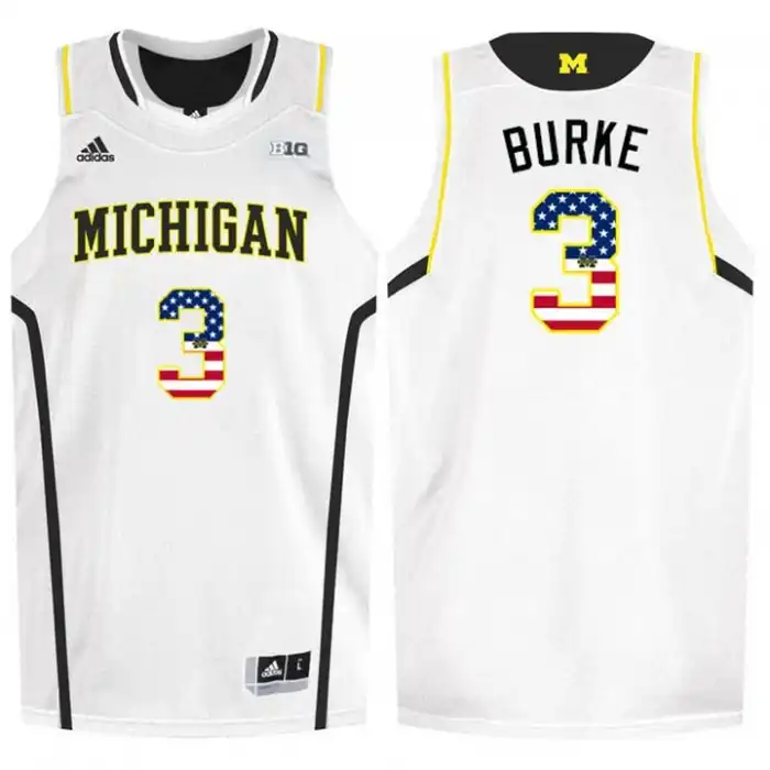 Michigan Wolverines Men's Trey Burke #3 National Flag White College Basketball Jersey 2415SYEJ7