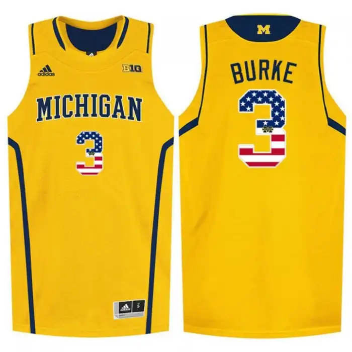 Michigan Wolverines Men's Trey Burke #3 National Flag Yellow College Basketball Jersey 2415SVFE5