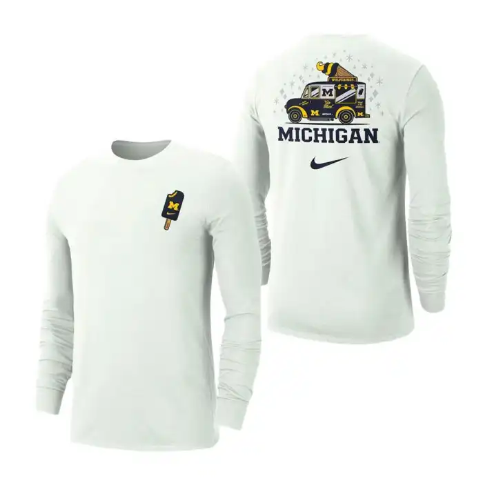 Michigan Wolverines Men's White Campus Ice Cream Long Sleeve College Football T-Shirt 2415BRVA4