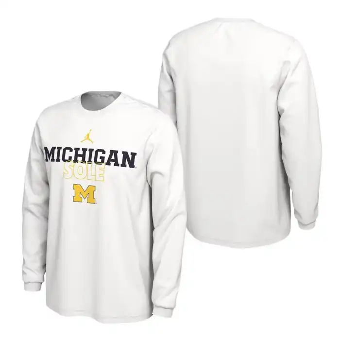 Michigan Wolverines Men's White On Court Long Sleeve College Football T-Shirt 2415HNMN5