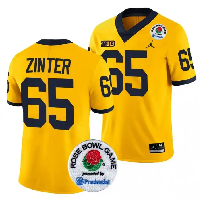 Michigan Wolverines Men's Zak Zinter #65 Maize 2024 Rose Bowl Playoff College Football Jersey 2415LHIV3