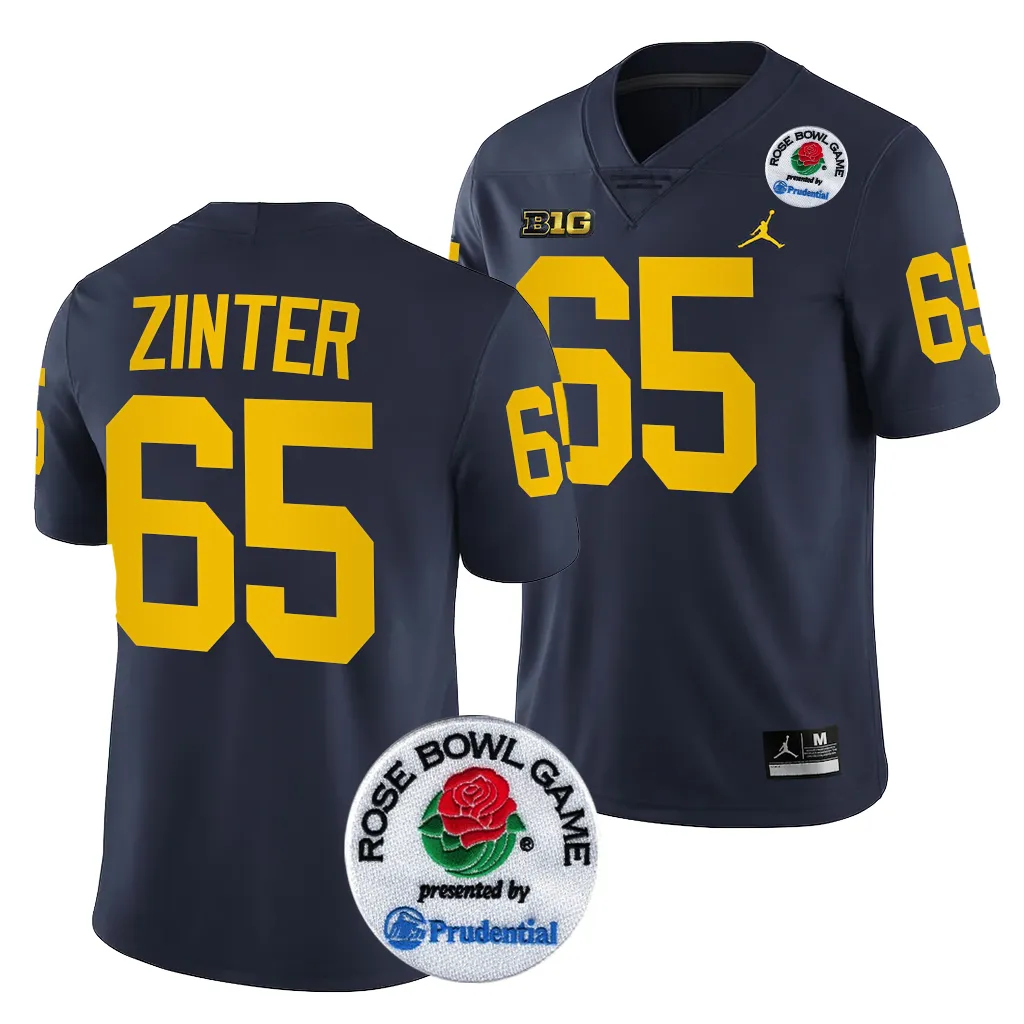 Michigan Wolverines Men's Zak Zinter #65 Navy 2024 Rose Bowl Playoff College Football Jersey 2415ABSB8