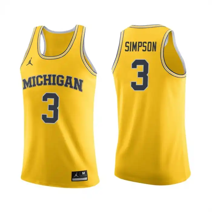 Michigan Wolverines Men's Zavier Simpson #3 Maize College Basketball Jersey 2415YVQH7