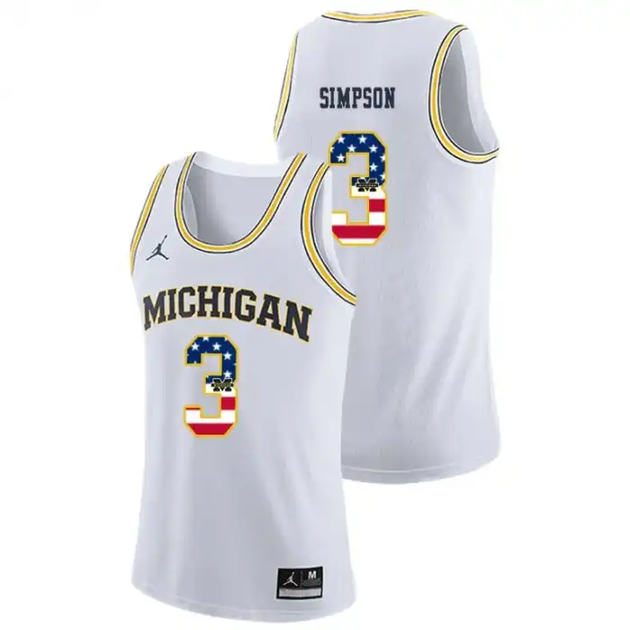 Michigan Wolverines Men's Zavier Simpson #3 USA Flag White College Basketball Jersey 2415FFGS0