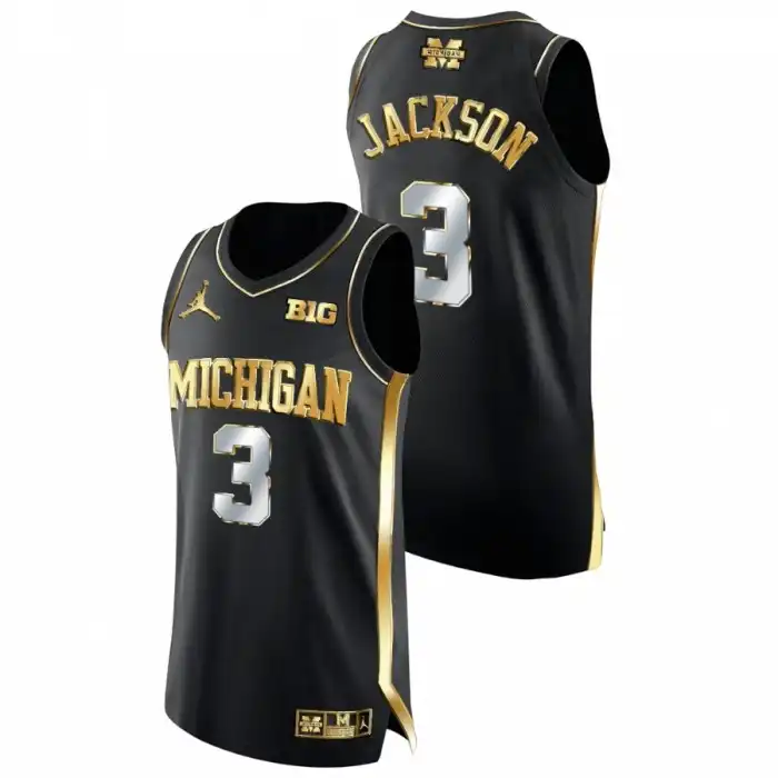 Michigan Wolverines Men's Zeb Jackson #3 Black Golden Edition College Basketball Jersey 2415JKKU5