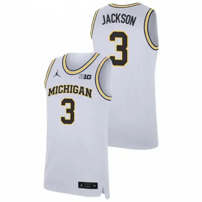 Michigan Wolverines Men's Zeb Jackson #3 Replica White College Basketball Jersey 2415JTND4