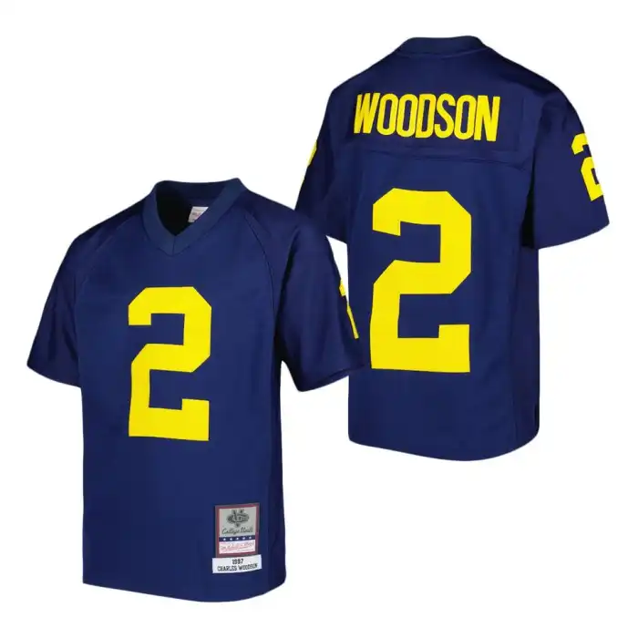 Michigan Wolverines Youth Charles Woodson #2 Replica Mitchell & Ness Navy College Football Jersey 2415EAMF5