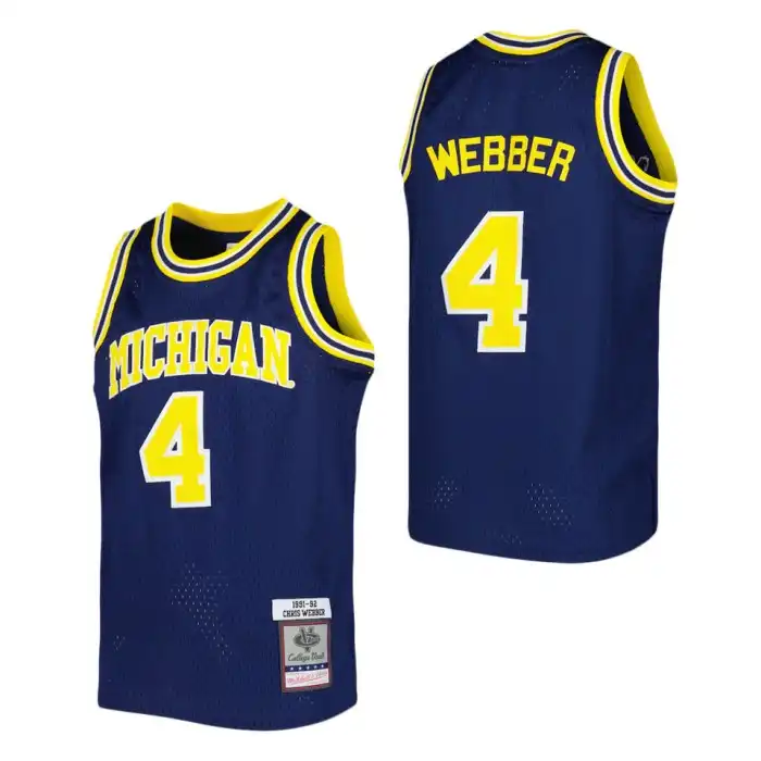 Michigan Wolverines Youth Chris Webber #4 Swingman Mitchell & Ness Navy Replica College Football Jersey 2415DXHQ3