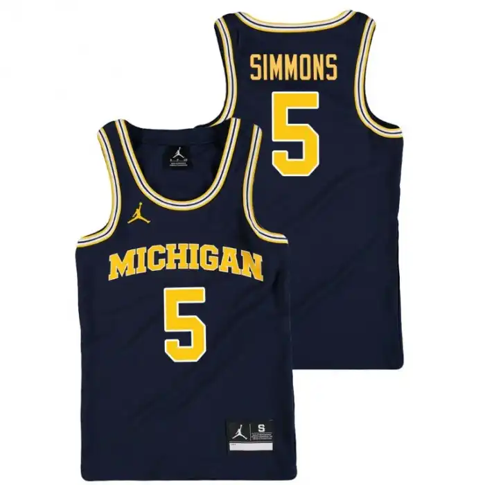 Michigan Wolverines Youth Jaaron Simmons #5 Replica Navy College Basketball Jersey 2415OABG1