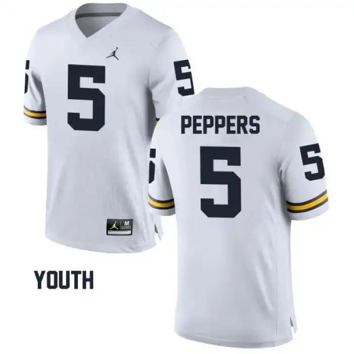 Michigan Wolverines Youth Jabrill Peppers #5 Alumni White Game College Football Jersey 2415JELS4