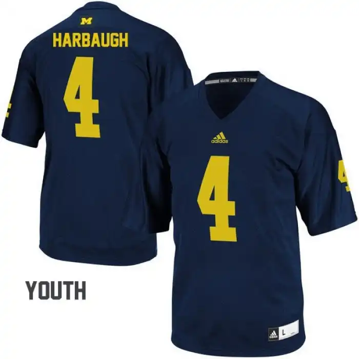 Michigan Wolverines Youth Jim Harbaugh #4 Navy College Football Jersey 2415BQHJ8