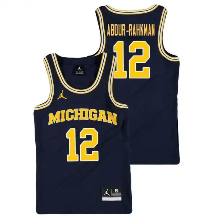 Michigan Wolverines Youth Muhammad-Ali Abdur-Rahkman #12 M Navy Replica College Basketball Jersey 2415OADH7