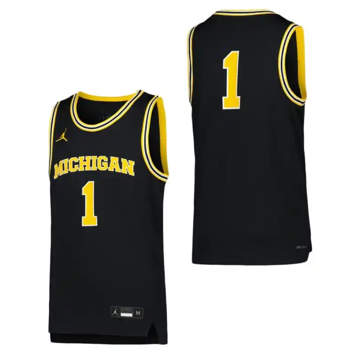 Michigan Wolverines Youth Number #1 Replica Icon Navy College Basketball Jersey 2415EIEB7