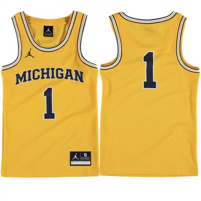 Michigan Wolverines Youth Number #1 Tank Top Maize Performance College Basketball Jersey 2415VBIZ7