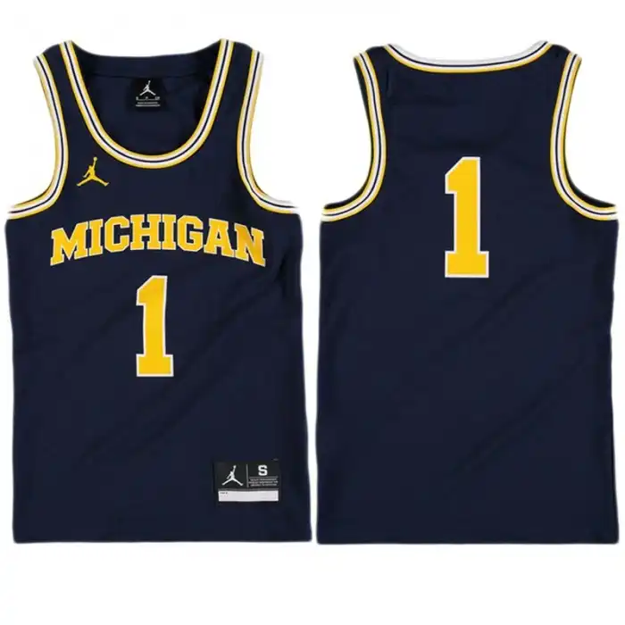 Michigan Wolverines Youth Number #1 Tank Top Navy Performance College Basketball Jersey 2415SDBD3