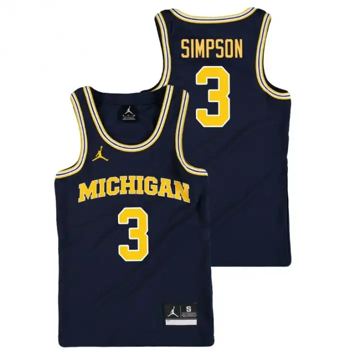 Michigan Wolverines Youth Zavier Simpson #3 Replica Navy College Basketball Jersey 2415KCHS1